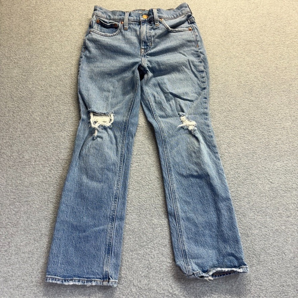 J Crew Jeans Womens 24 Blue Demi Boot Crop Mid Rise Medium Wash Distressed Denim